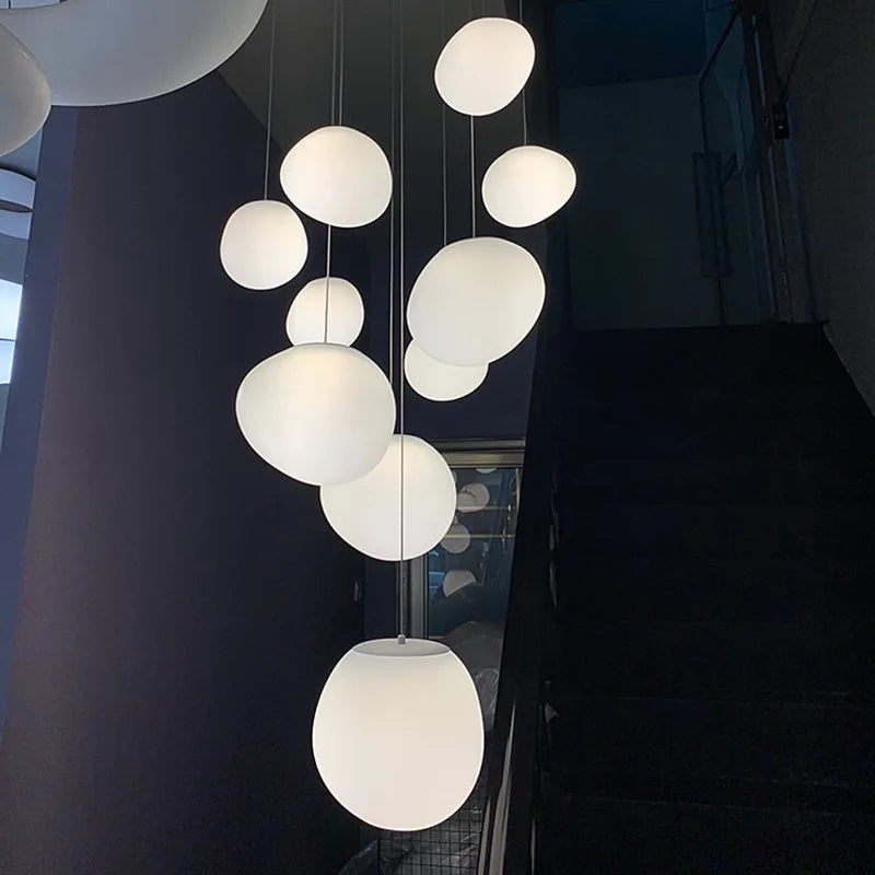 DecorBites™ Gregg Glass Suspension Light - White LED Cobblestone Pendant for Villa Staircase & Shop