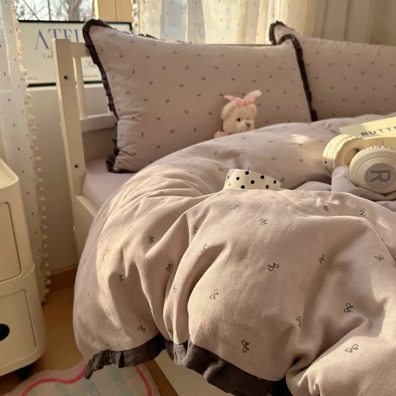 DecorBites™ French Lace Washed Cotton Bedding Sets for King Queen Beds