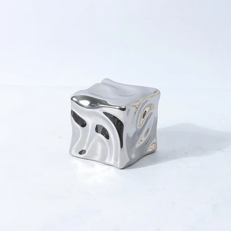 DecorBites™ Gold Ceramic Geometric Irregular Fold Pattern Decorative Figurine