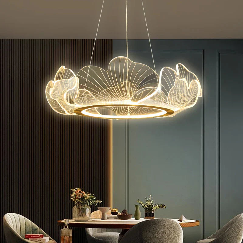 DecorBites™ Ginkgo Gold Acrylic LED Pendant Light - Modern Minimalism Chandelier