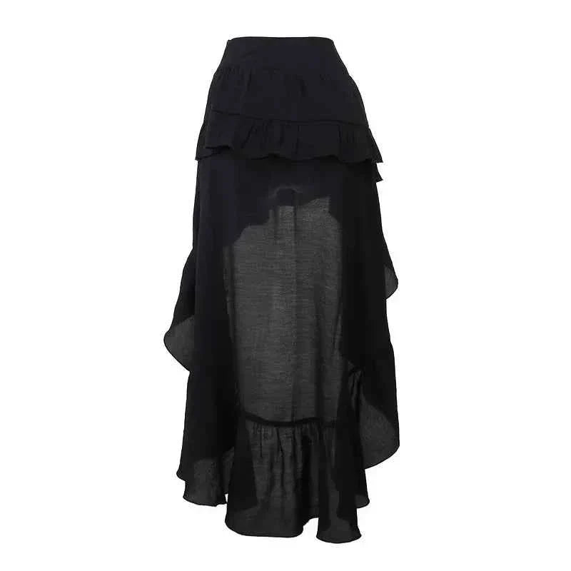 Goth Dark Kawaii Black Tiered Skirt 90S Retro Irregular Hem