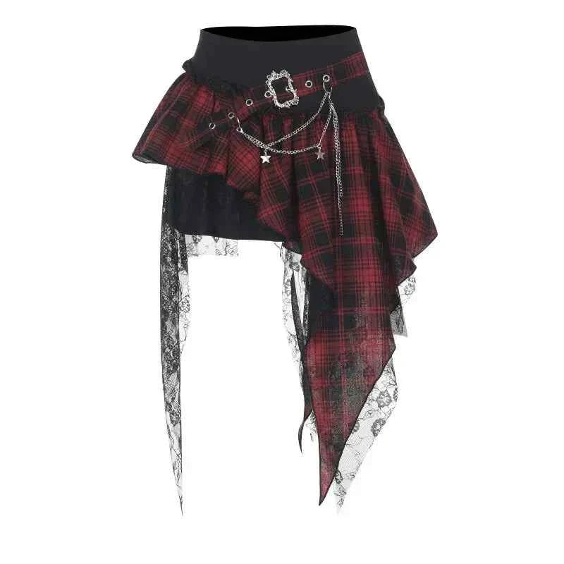 Punk Gothic Plaid Skirt Irregular Patchwork | MUNSIEUR