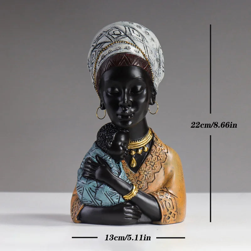 DecorBites™ African Mother Child Abstract Statue Resin Figurine Ethnic Style Interior Decor