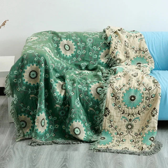 DecorBites™ Japanese Cotton Throw Blanket - Double Sided Sofa Cover & Bedspread