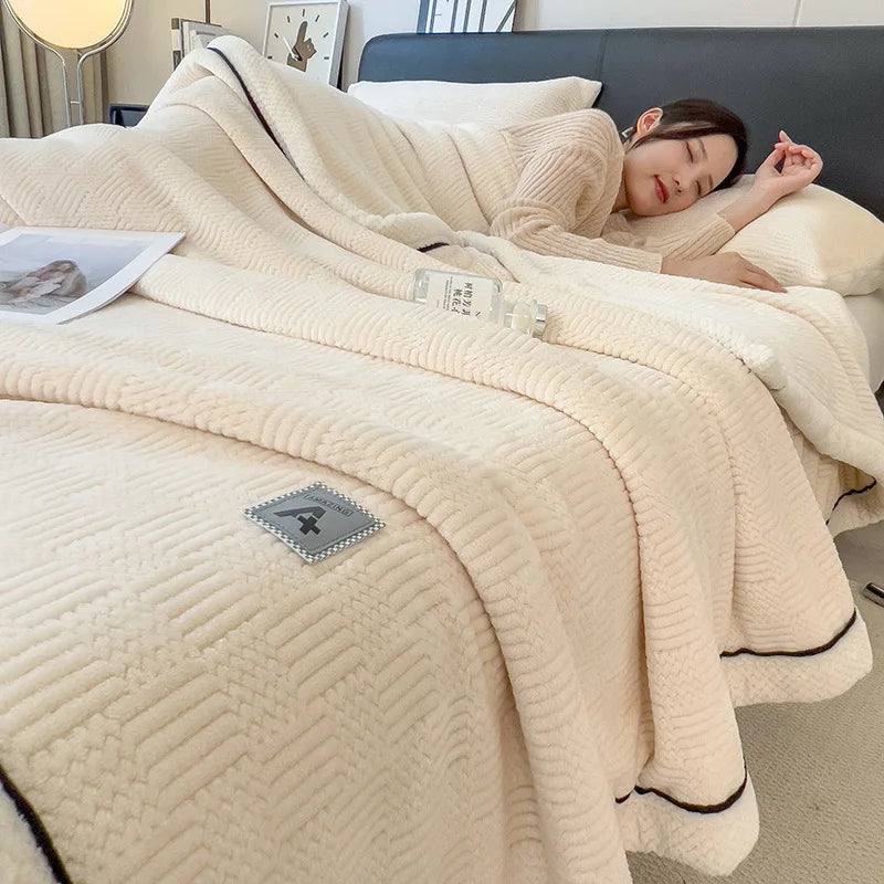 DecorBites™ Cozy Striped Knitted Velvet Blanket