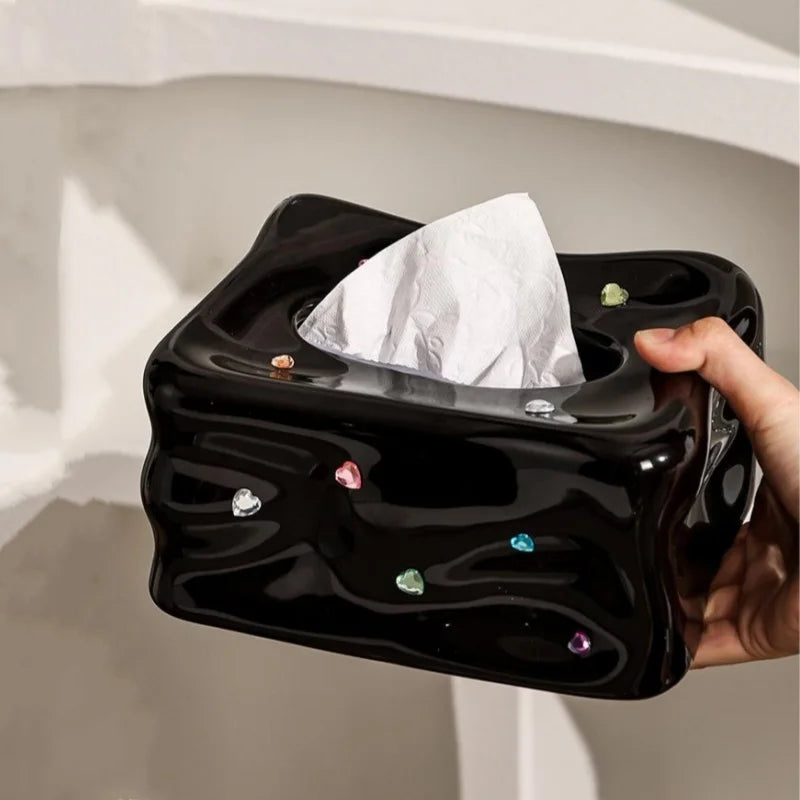 DecorBites™ Heart Gemstone Tissue Box & Paper Towel Holder: Desktop Storage & Home Décor