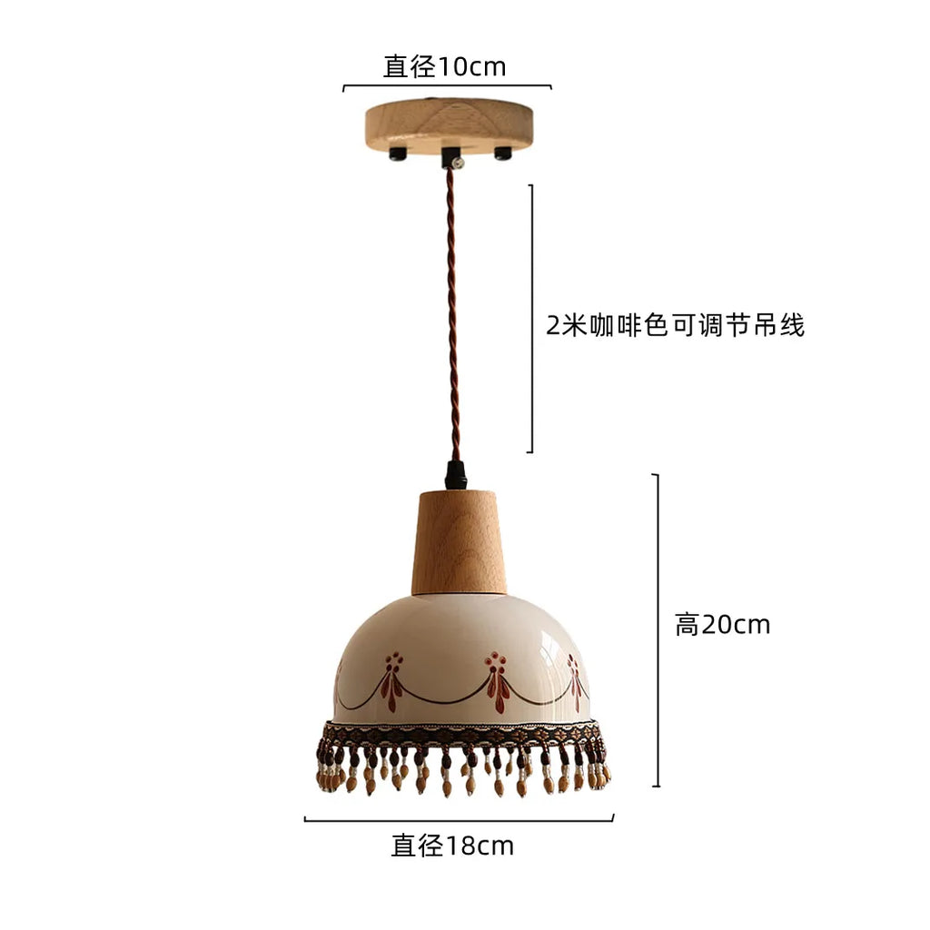 DecorBites™ Copper Wood LED Pendant Light: Ceramic Modern Tassel Hanging Lamp