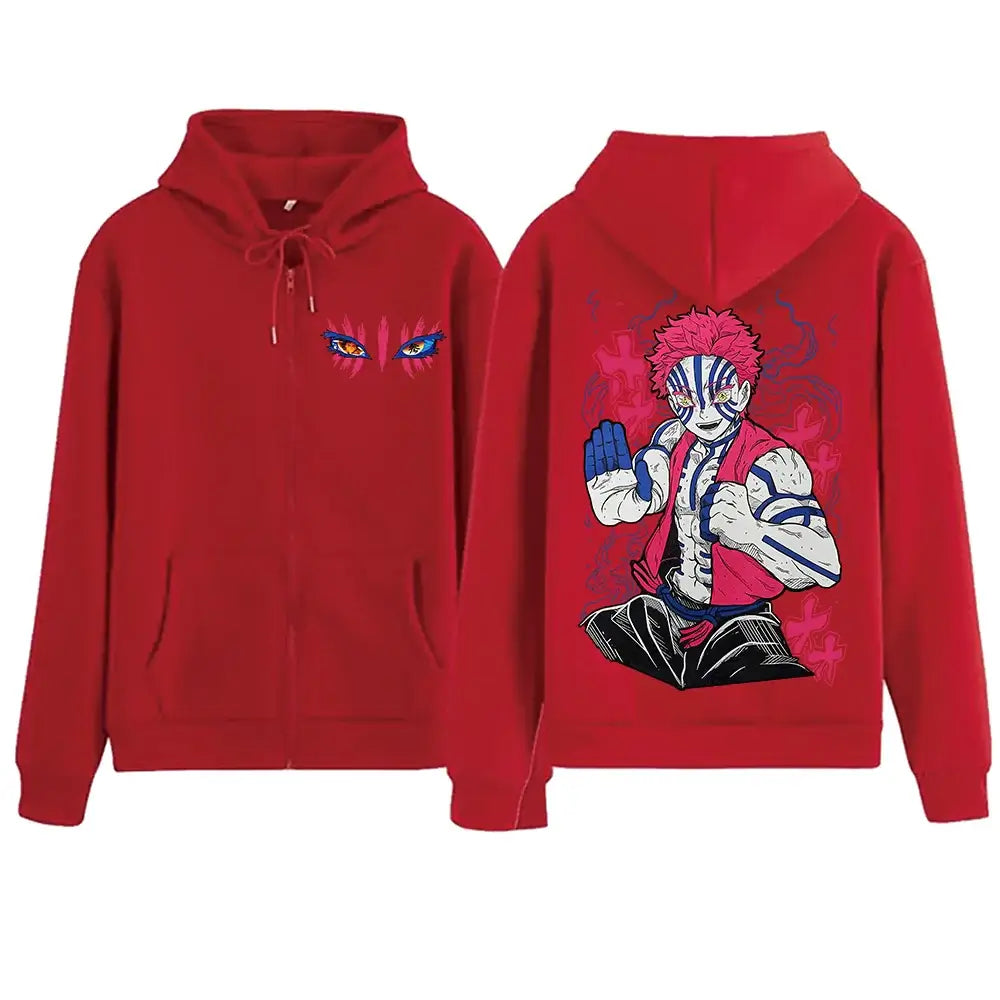 Demon Slayer Akaza Hoodie Infinity Castle Zipper