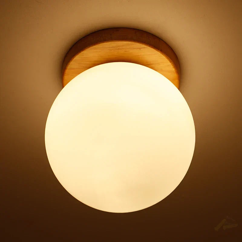 DecorBites™ Glass Ball LED Ceiling Lamp on Wooden Pedestal
