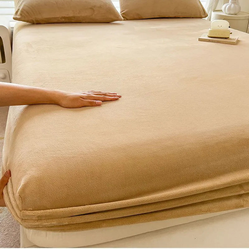 DecorBites™ Cozy Milk Velvet Fitted Sheet for Autumn & Winter Mattress Topper