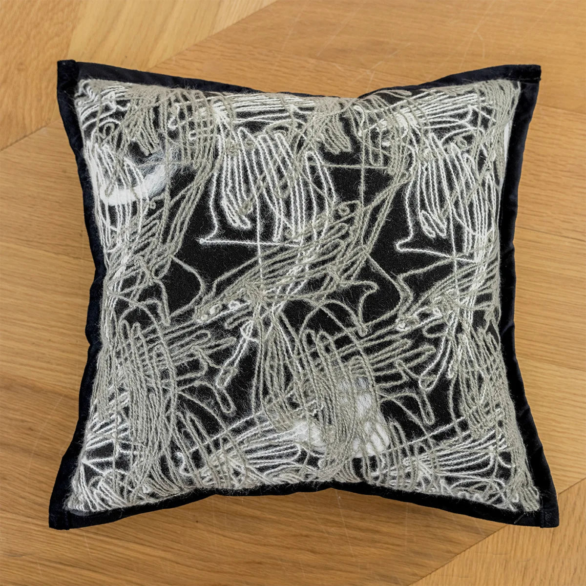 DecorBites™ Geometric Jacquard Embroidered Pillow Cover in Modern Minimalist Black and White Style