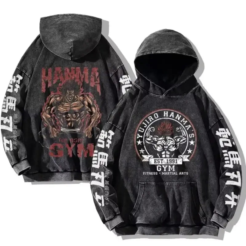Baki Hanma Anime Print Hoodie Vintage Streetwear