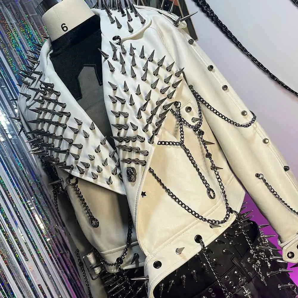 Y2K Vegan Leather Skull Coat Studded Rivet Gothic Grunge