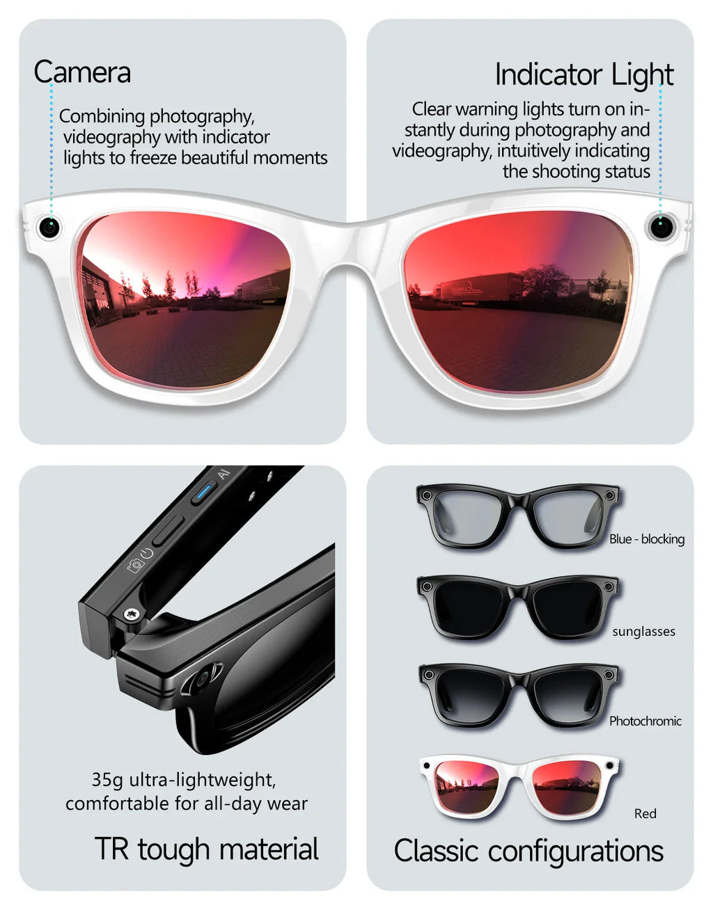 GUHUAVMI New 800W Camera AI Smart Glasses Color-Changing Translation Glasses Photo Video Recording Waterproof