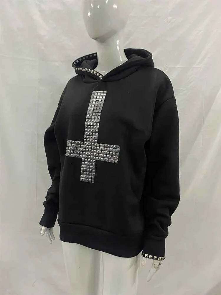 Women's Studded Cross Sweatshirt | Gothic Streetwear | MUNSIEUR