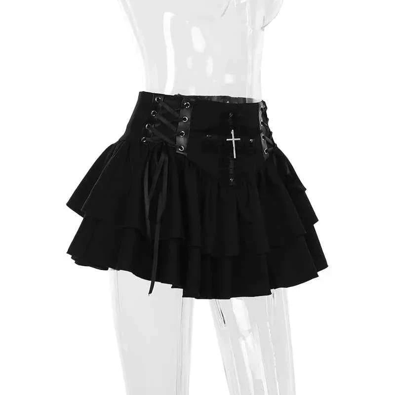 Lace Cross Mini Skirt Y2k Grunge