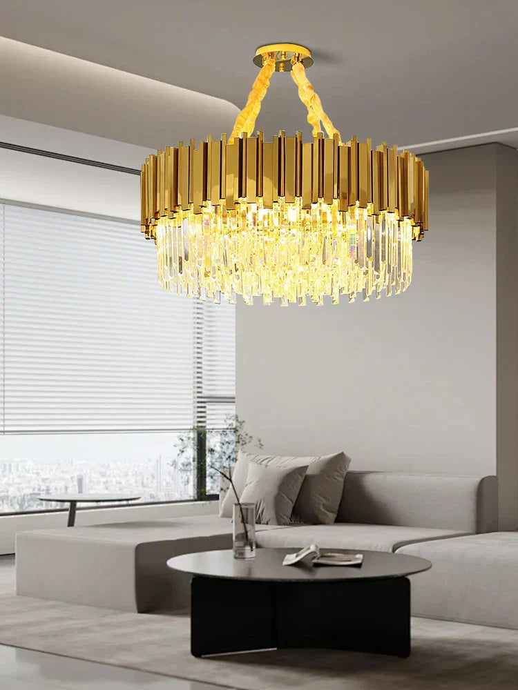 DecorBites™ Gold K9 Crystal Ceiling Chandelier, Dimmable Luxury Living Room Bedroom Lighting