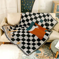 DecorBites™ Cozy Plaid Wool Blend Crochet Checkerboard Blanket