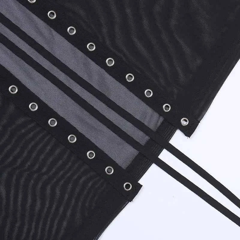 Goth Mesh Side Slit Skirt Lace Up