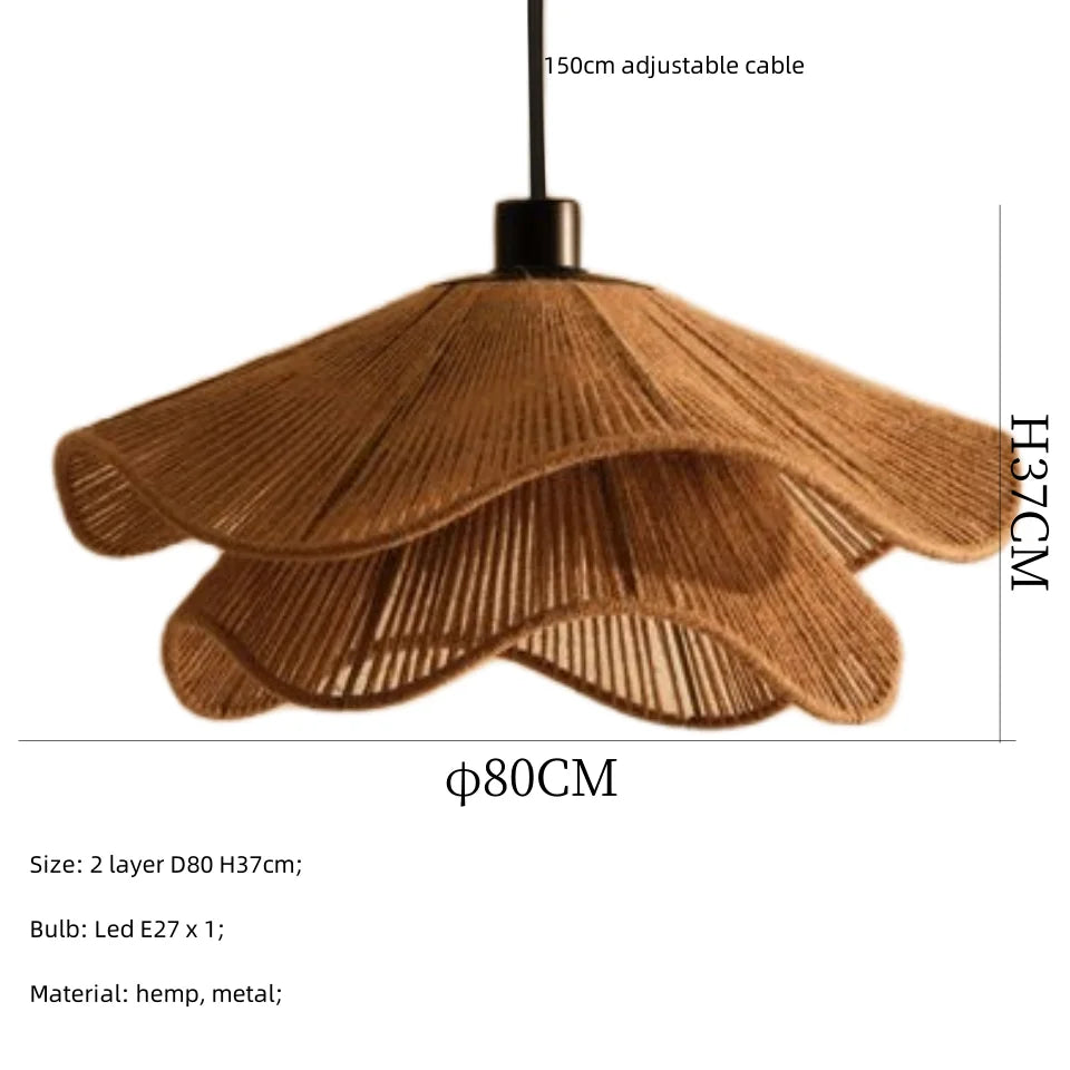 DecorBites™ Japanese Hemp Knit Pendant Light E27 LED Lamp - Nordic Wabi Sabi Style