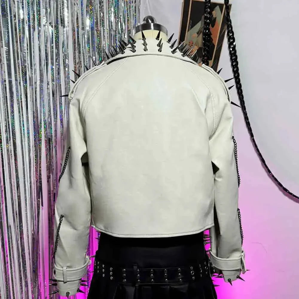 Y2K Vegan Leather Skull Coat Studded Rivet Gothic Grunge