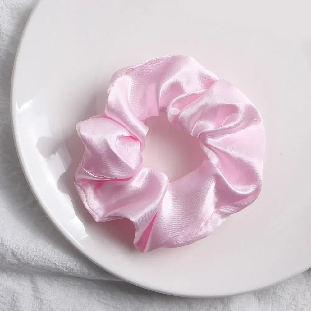 Women Silk Scrunchie Elastic Handmade Multicolor Hair Band Ponytail Holder Headband Hair Accessories 1PC Satin Silk Solid Color