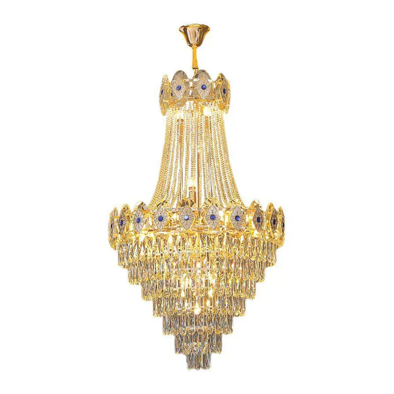 DecorBites™ Gold Round Chandelier Dimmable LED Stair Lights Luxury Suspension Lamp