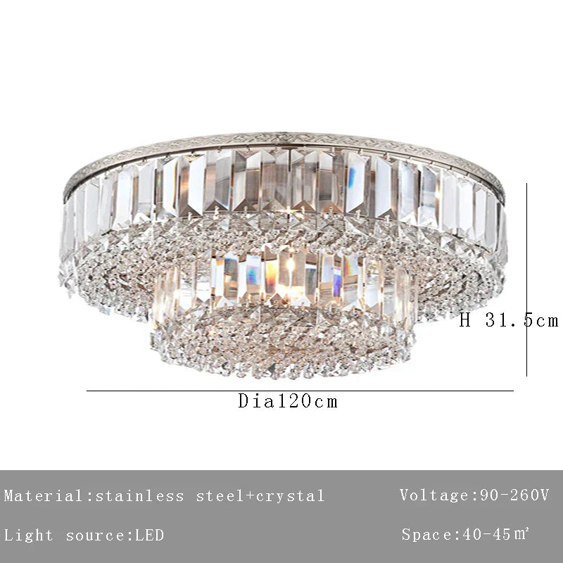 DecorBites™ Large Crystal Chandelier Chrome Hanging Lamp for Dining Room Decor