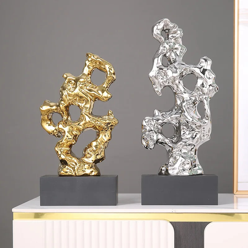 DecorBites™ Gold Hollow Stone Statue Coral Sculpture Home Decor Figurines