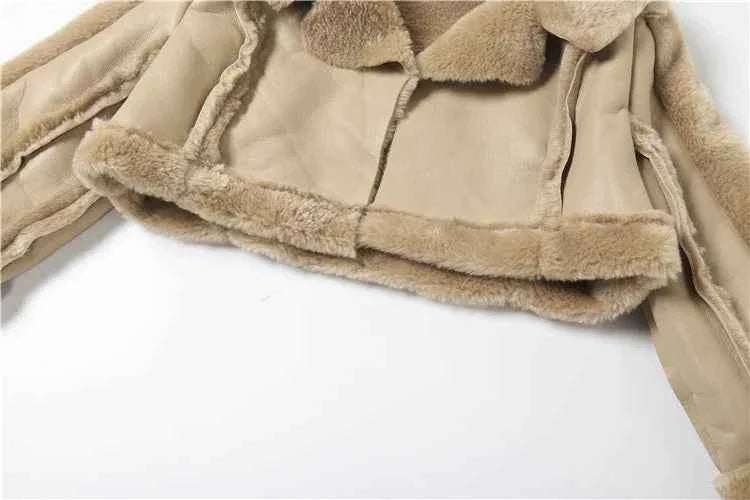 Furry Patchwork Women's Crop Jacket Warm Outwear Basic