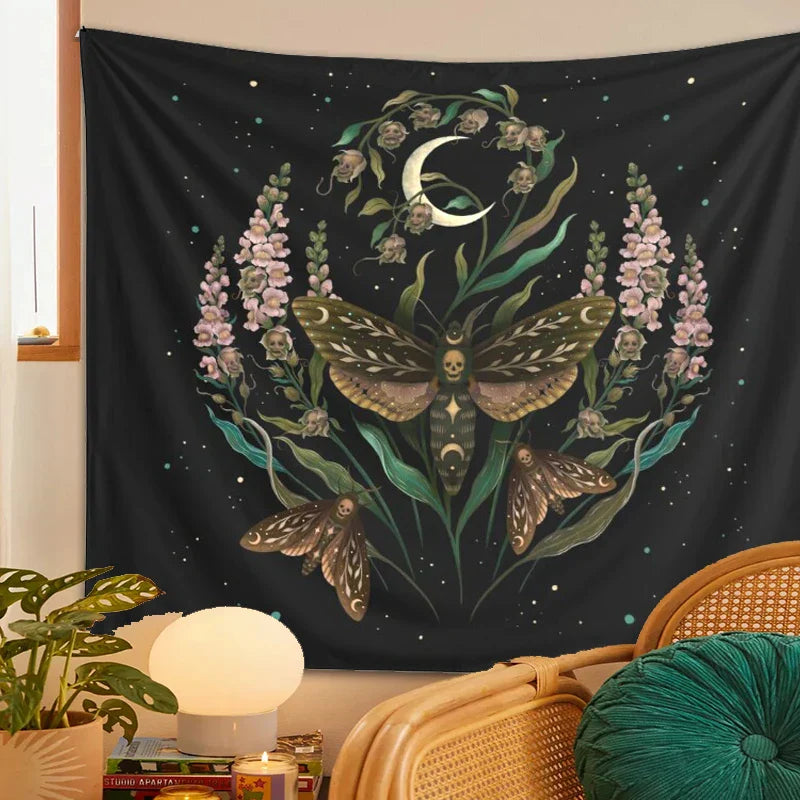 DecorBites™ Death's Head Tapestry Wall Hanging Moon Flower Trippy Carpet Dorm Room Decor