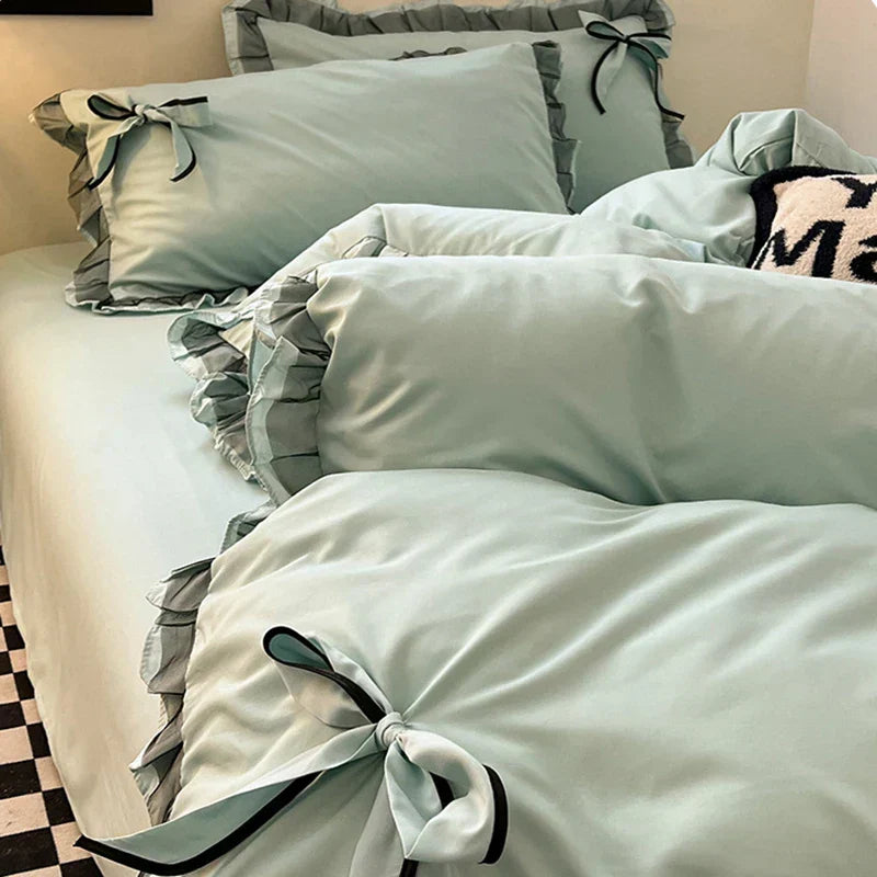 DecorBites™ Cotton Embroidery Bedding Set with Lace for All Seasons
