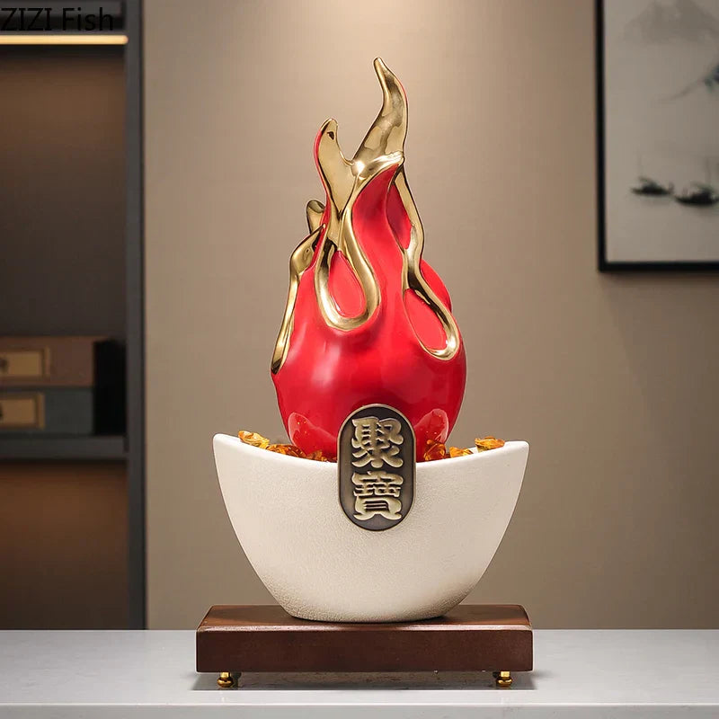 DecorBites™ Gilded Pitaya Cat Ceramic Feng Shui Ornament Landscaping Decoration