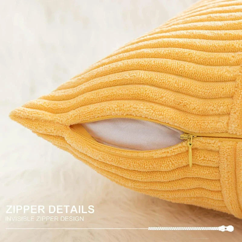 DecorBites™ Corduroy Striped Patchwork Throw Pillow Covers Set, Farmhouse Style Yellow Classic Pillowcases
