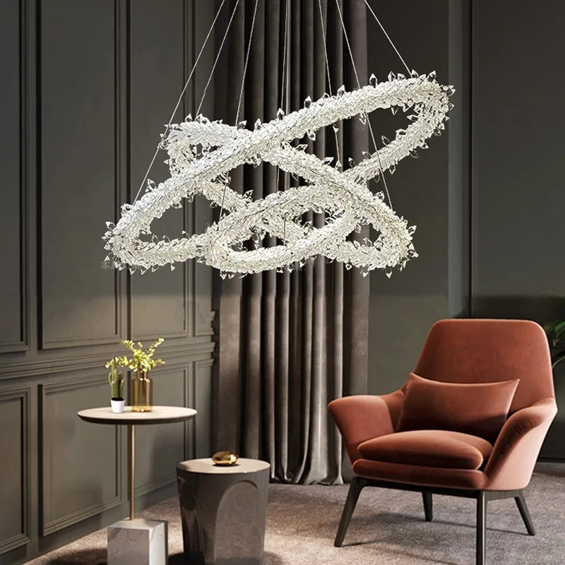 DecorBites™ Crystal Flower LED Chandelier Round Ring Pendant for Dining Living Room Lighting