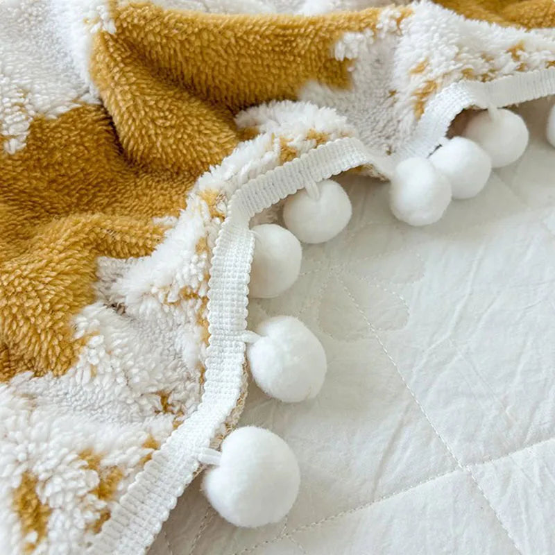 DecorBites™ Jacquard Fluffy Ball Lace Blanket | Double Sided Fluff Warm Sofa Cover