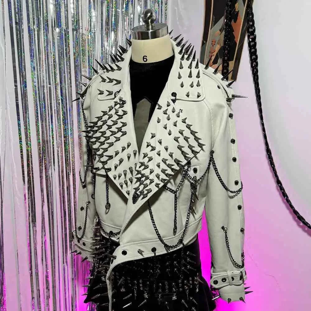 Y2K Vegan Leather Skull Coat Studded Rivet Gothic Grunge
