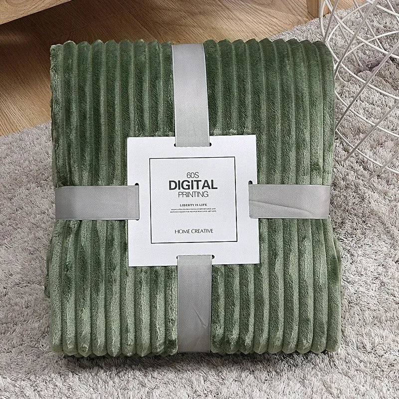DecorBites™ Cozy Striped Flannel Fleece Blanket for Winter - Bedroom Living Room Throw