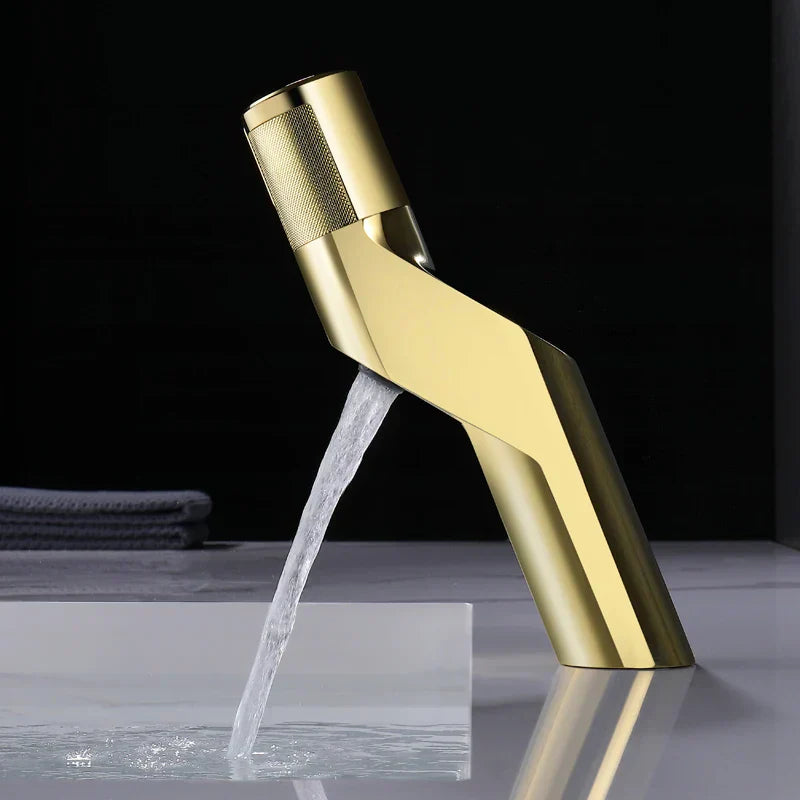 DecorBites™ Gold Basin Faucet: Single Handle Push-Button Mixer Tap for Bathroom, Brass Material