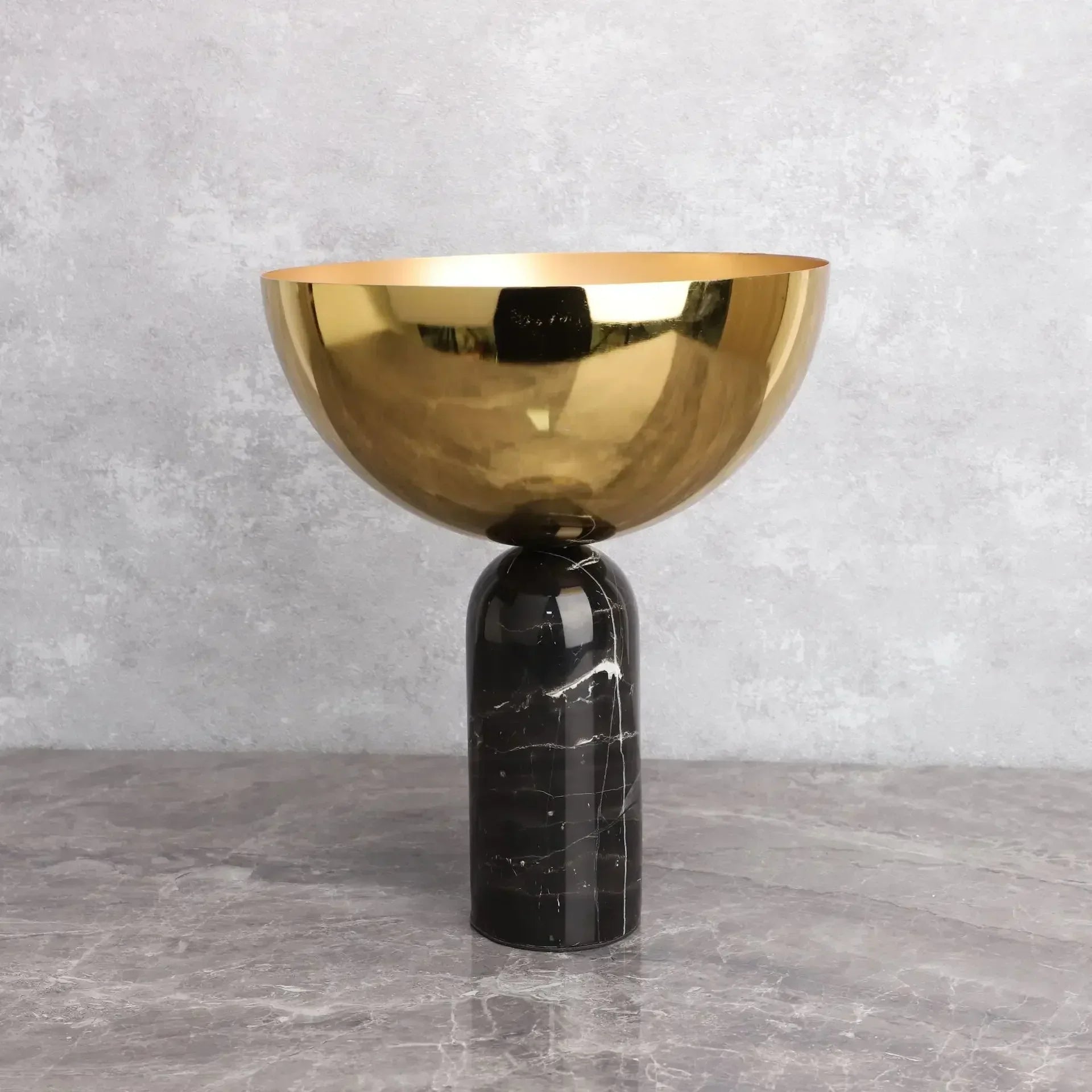 DecorBites™ Golden Fruit Bowl Metal Handicraft with Marble Base Storage Container Tray