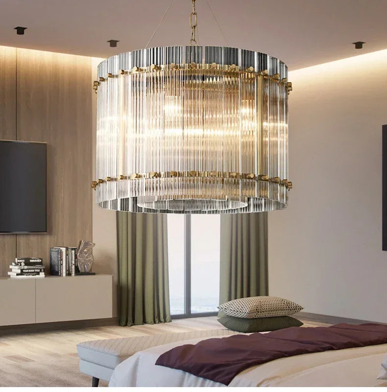DecorBites™ Gold Double Layer Ring Crystal Pendant Light for Bedroom Dining Living Room