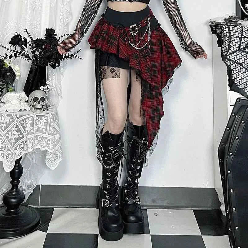 Punk Gothic Plaid Skirt Irregular Patchwork | MUNSIEUR