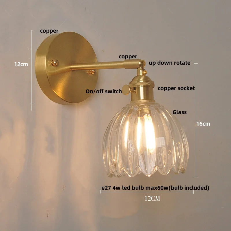 DecorBites™ Glass Copper LED Wall Sconce, Modern Kitchen Dining Room Bedside Lamp Wandlamp