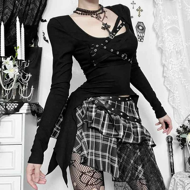 Goth Dark Punk Rivet Sexy Long Sleeve T-shirt