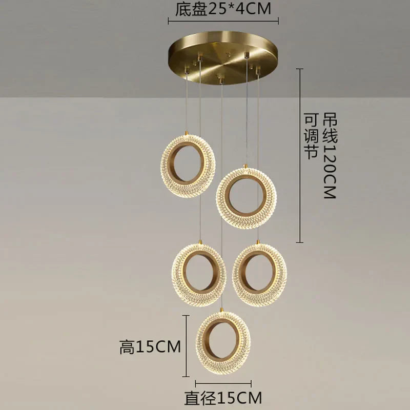DecorBites™ Crystal Ring LED Chandelier: Modern Gold Kitchen Lighting for Staircase, Simple Indoor Hanging Lamp