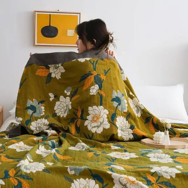 DecorBites™ Japanese Cotton Gauze Boho Throw Blanket - Summer Cool Quilt for Beds and Sofas
