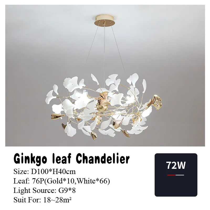 DecorBites™ Gold Branches Chandelier with Porcelain Leaves Pendant Light - Luxury Living room Decor