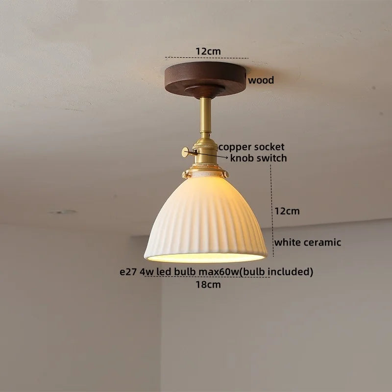 DecorBites™ Green Glass LED Ceiling Lights: Modern Copper Wood Indoor Lamp
