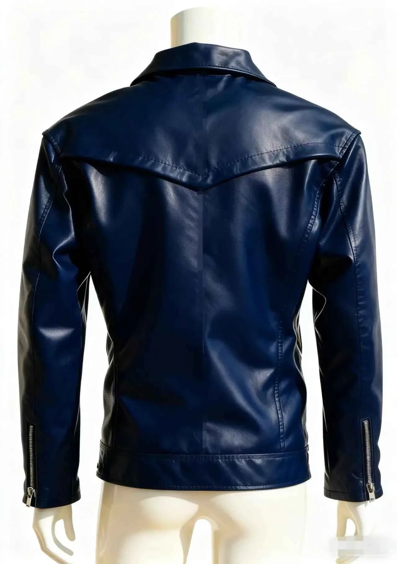 Unisex Oversized Button-down PU Leather Coat with Multiple Zippers Polo Jacket, with Many Zippers