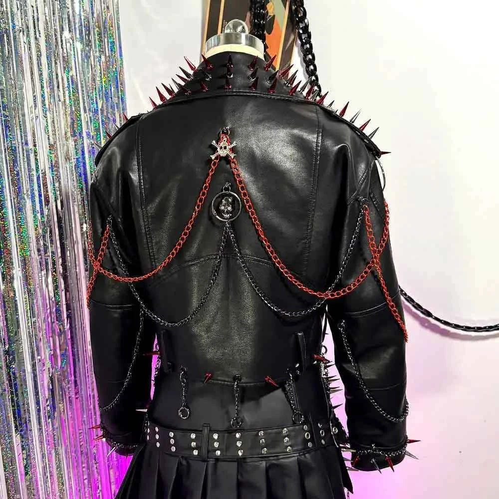 Women's PU Leather Skull Studded Jacket Vintage Hand Made Studded Rivet